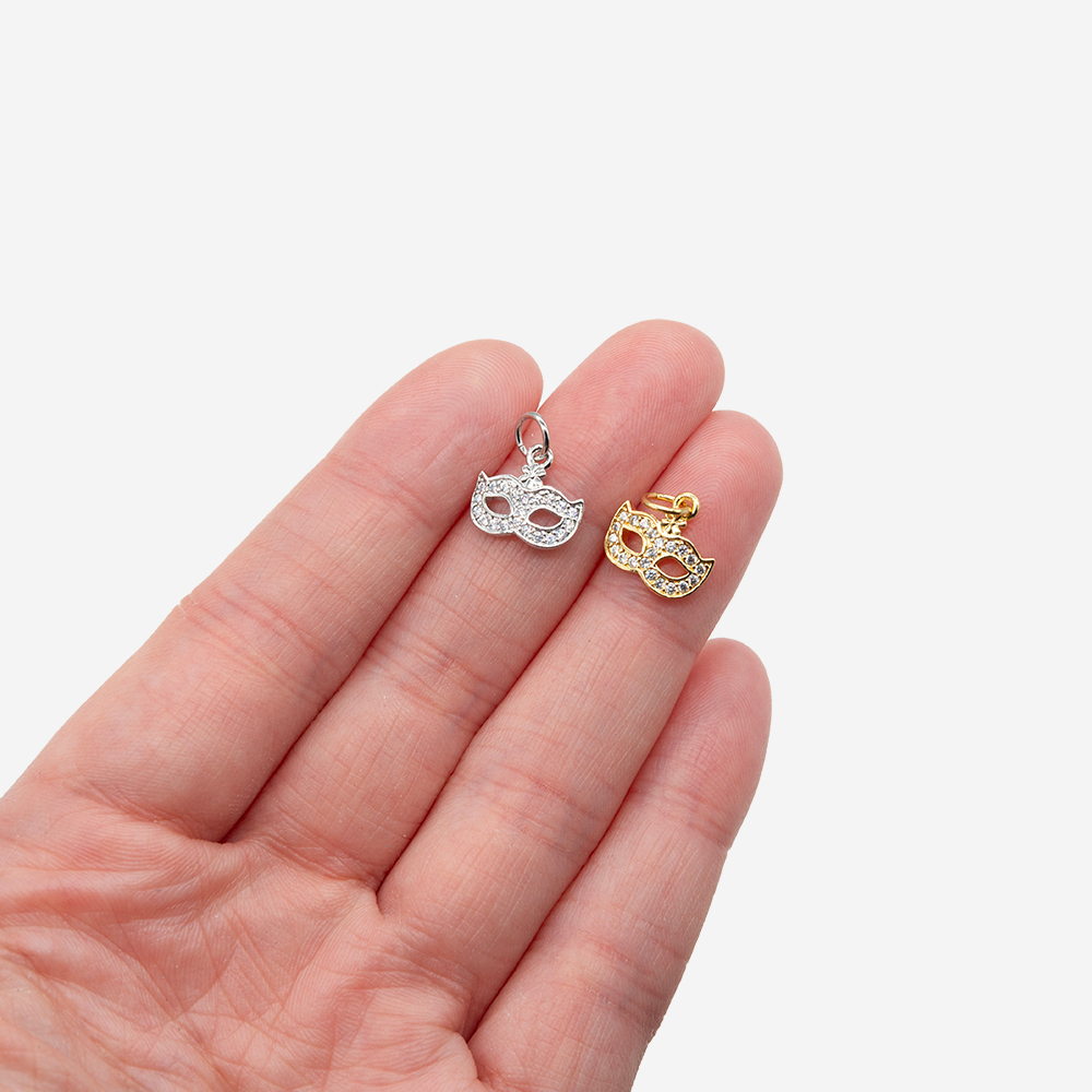 Подвеска "Маска", 10,2*11,2мм, фианиты, позолота