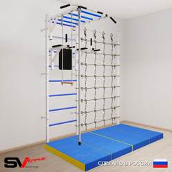 Шведская стенка Sv Sport 54640 (Турник рукоход/Брусья/Канат/Трапеция/Мат 2м/Канатный лаз)