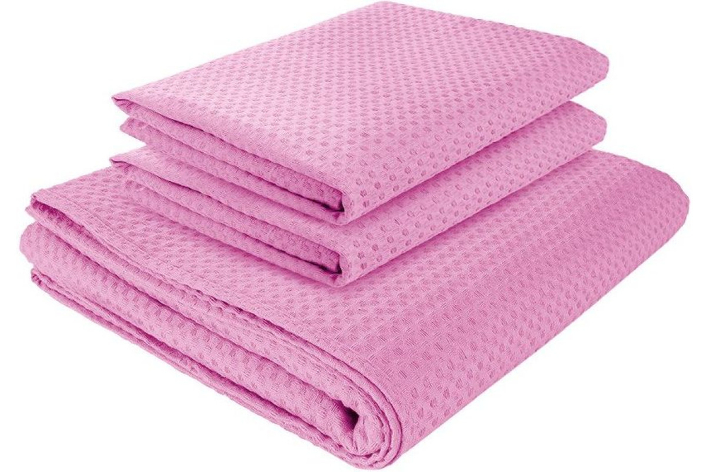 Комплект полотенец вафельных Home One 45х70 (2шт), 80х150 (1шт), розовый