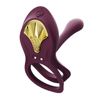 Фиолетовое эрекционное виброкольцо для пар с пультом ДУ + управление через приложение Zalo Bayek Vibrating Couples Ring Velvet Purple