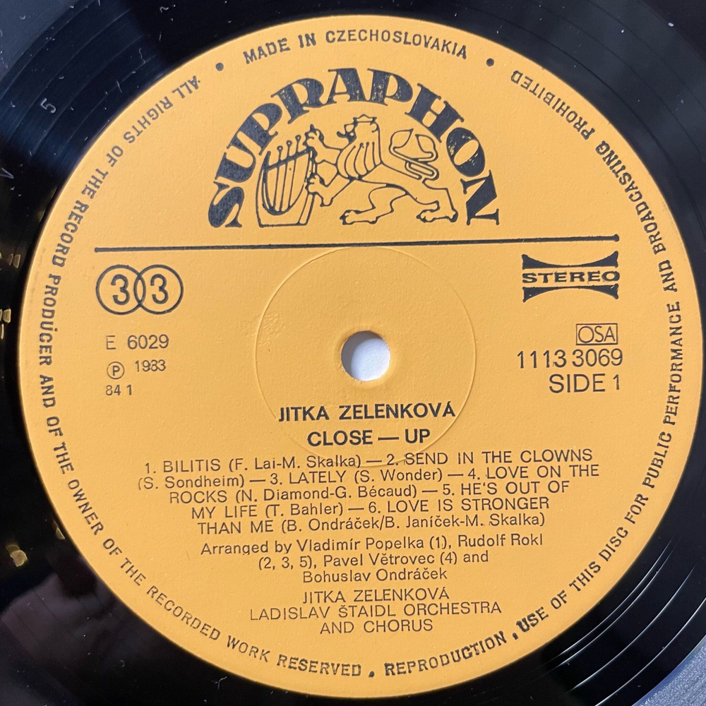 Винтажная виниловая пластинка LP Jitka Zelenkova Close Up (Чехословакия 1982)