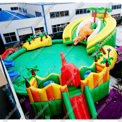 Коммерческий надувной батут с бассейном «Дино-оазис» 23*23*5,5 м