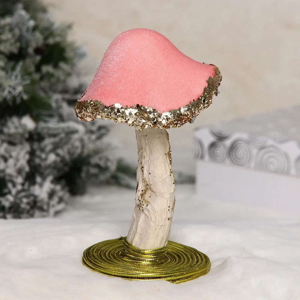 Фигурка новогодняя «Блестящий грибочек» 10*10*15,5 см, Розовый