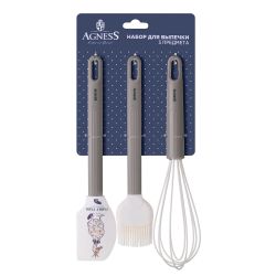 НАБОР: ВЕНЧИК, ЛОПАТКА, КИСТОЧКА AGNESS, 3 ПРЕДМЕТА, СЕРИЯ "FAMILY FARM"