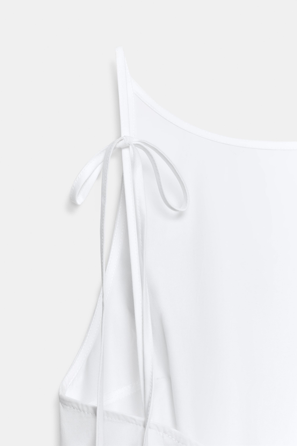 ZARA ПЛАТЬЕ МИДИ ИЗ ГАБАРДИНА С ОБЪЕМНЫМ НИЗОМ, БЕЛЫЙ