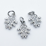 Подвеска Девочка, цвет серебро (родий), фианиты, размер 12*9 мм, цена за 1 шт