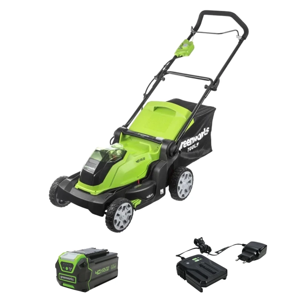Аккумуляторная газонокосилка Greenworks G40LM41K5 40В (1 x 5 Ач, ЗУ) нож 41 см, 2504707UG