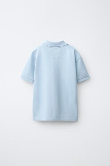 ZARA БАЗОВОЕ ПОЛО ИЗ ПИКЕ, ПАСТЕЛЬНО-СИНИЙ