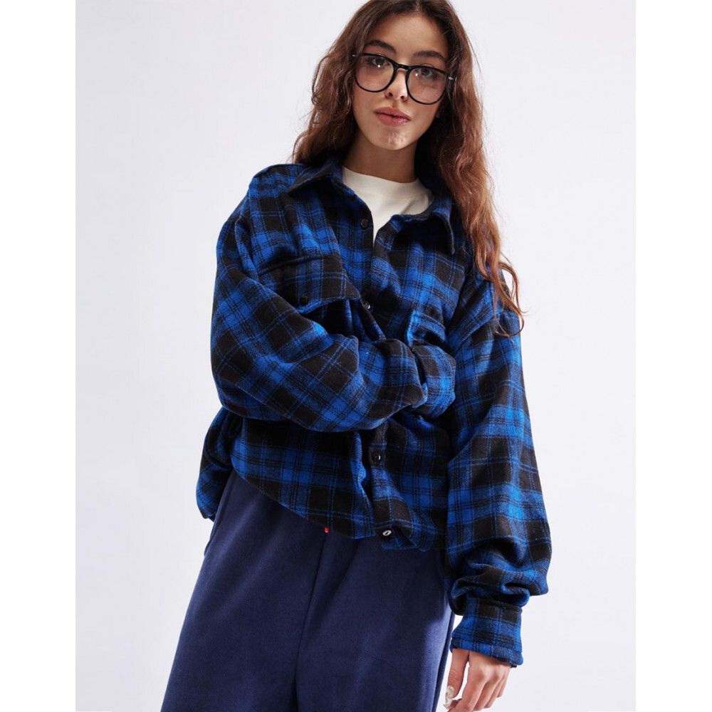 Рубашка БИЧ с шерстью клетка синяя