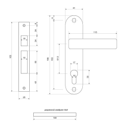 Замок врезной Apecs, 1026/60-CR, ручка в комплект, цилиндровый, хром
