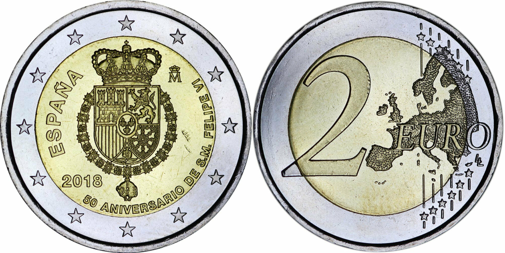 Испания 2 евро, 2018 50 лет со дня рождения Филиппа VI UNC