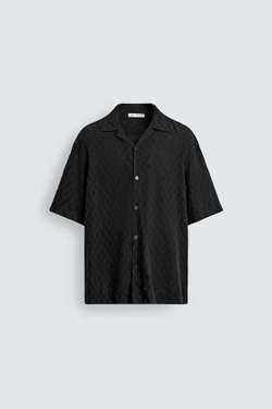 ZARА РУБАШКА JACQUARD С ГЕОМЕТРИЧЕСКИМ УЗОРОМ, ЧЕРНЫЙ