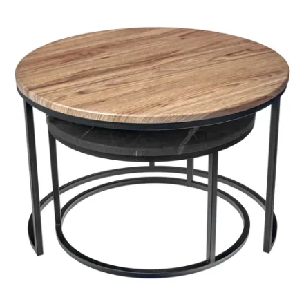 Набор кофейных столиков Bradex Home ов Tango орех и серый мрамор с чёрными ножками, 2шт