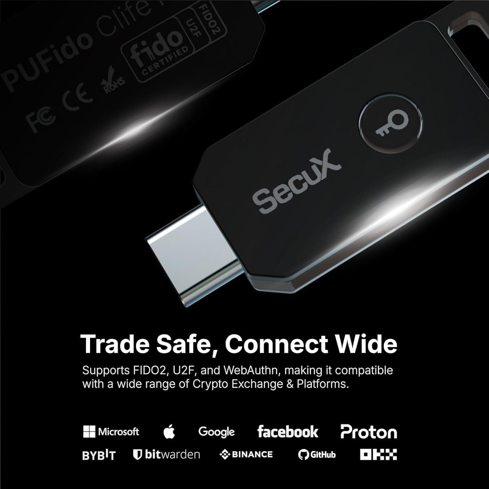 SecuX PUFido — Ключ безопасности с PUF-технологией и USB-C Аппаратная аутентификация с защитой от клонирования для FIDO2/U2F