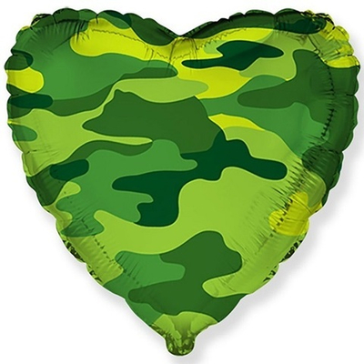 Шар фольга Сердце Милитари / Кмуфляж 18"/46см с гелием