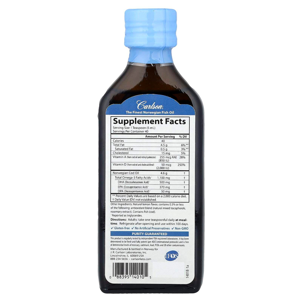 Carlson, Super D Omega-3® от Wild Norwegian, натуральный лимонный вкус, 200 мл (6,7 жидк. унции)