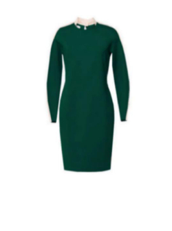 Платье с длинным рукавом и манжетом зелёное 05-02-19FW