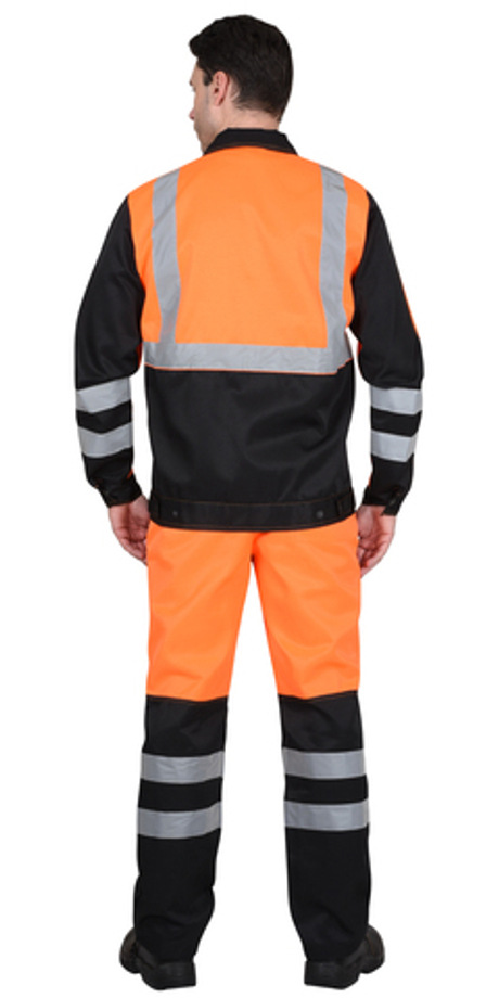 Костюм СИРИУС-МАГИСТРАЛЬ-ЛЮКС куртка кор. с бейджем, брюки, оранжевый с чёрным и СОП