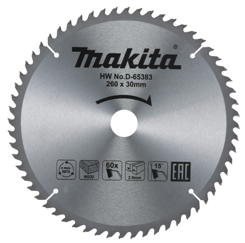 Пильный диск для дерева 260x30x2.6/1.8x60T Makita D-65383