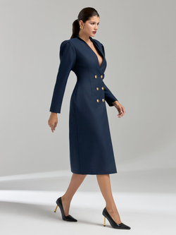 Платье миди приталенное с пуговицей фрезией