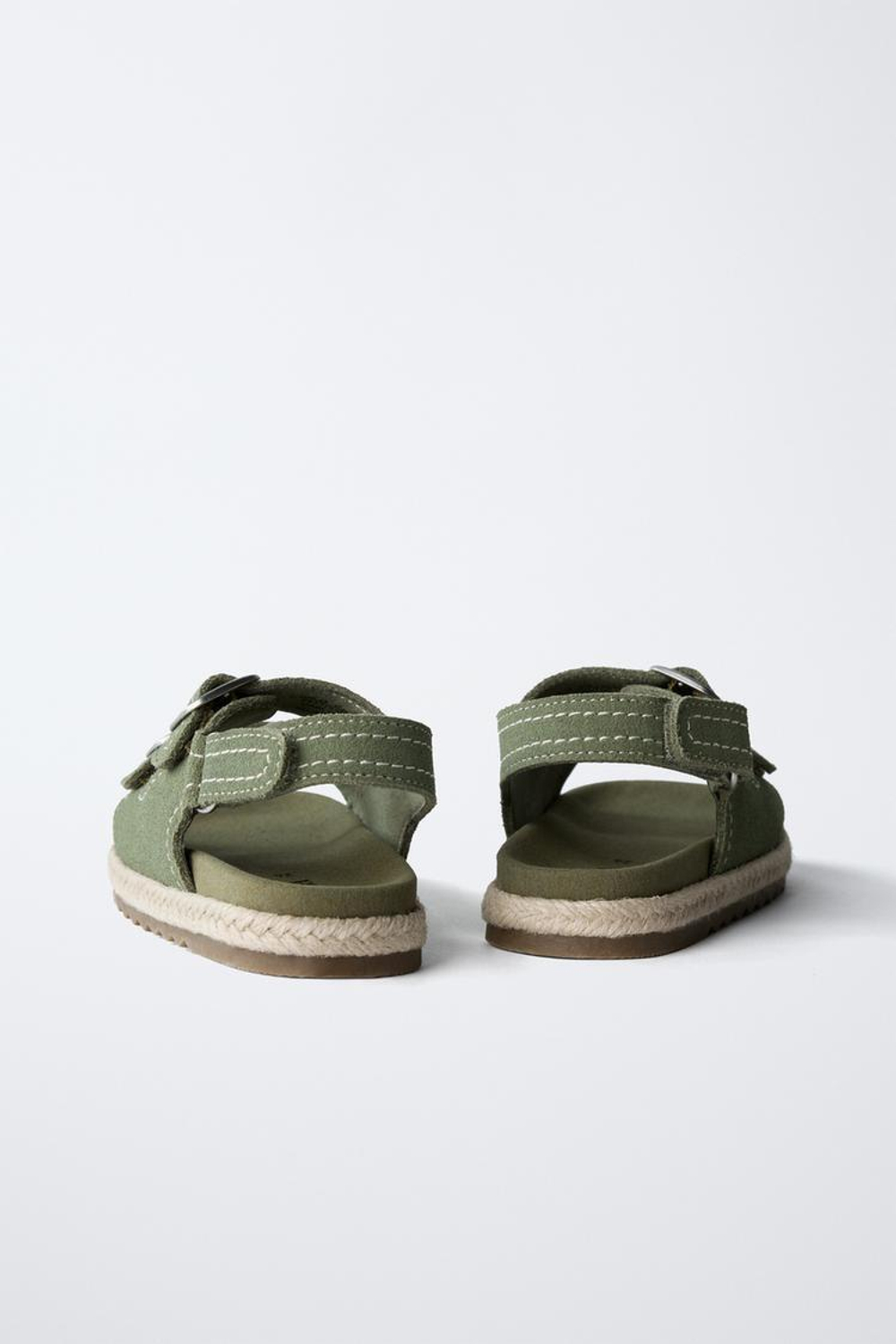 ZARA САНДАЛИИ ИЗ ДЖУТА И КОЖИ, ЗЕЛЕНЫЙ