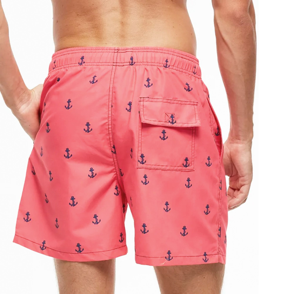Розовые мужские пляжные шорты с принтом в виде якорей (Размер: XXXL) (Цвет: розовый)