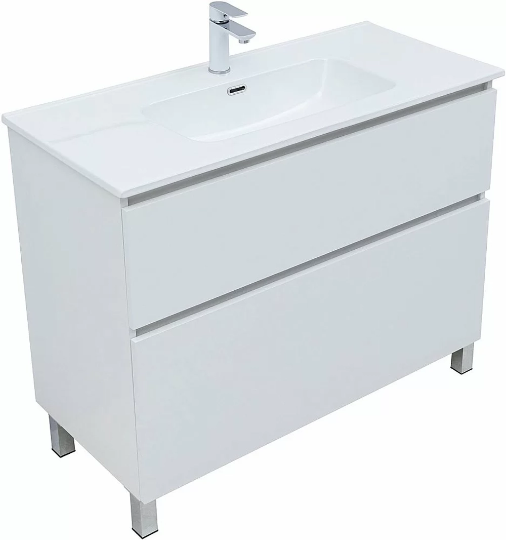 Тумба с раковиной Aquanet Вега 100 344125+330426 белая глянцевая