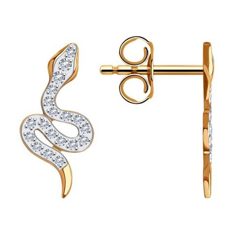 Серьги Змеи из золота с фианитами