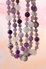Бусы Лавандовая дорожка из аметиста, флюорита, лунника и розового кварца