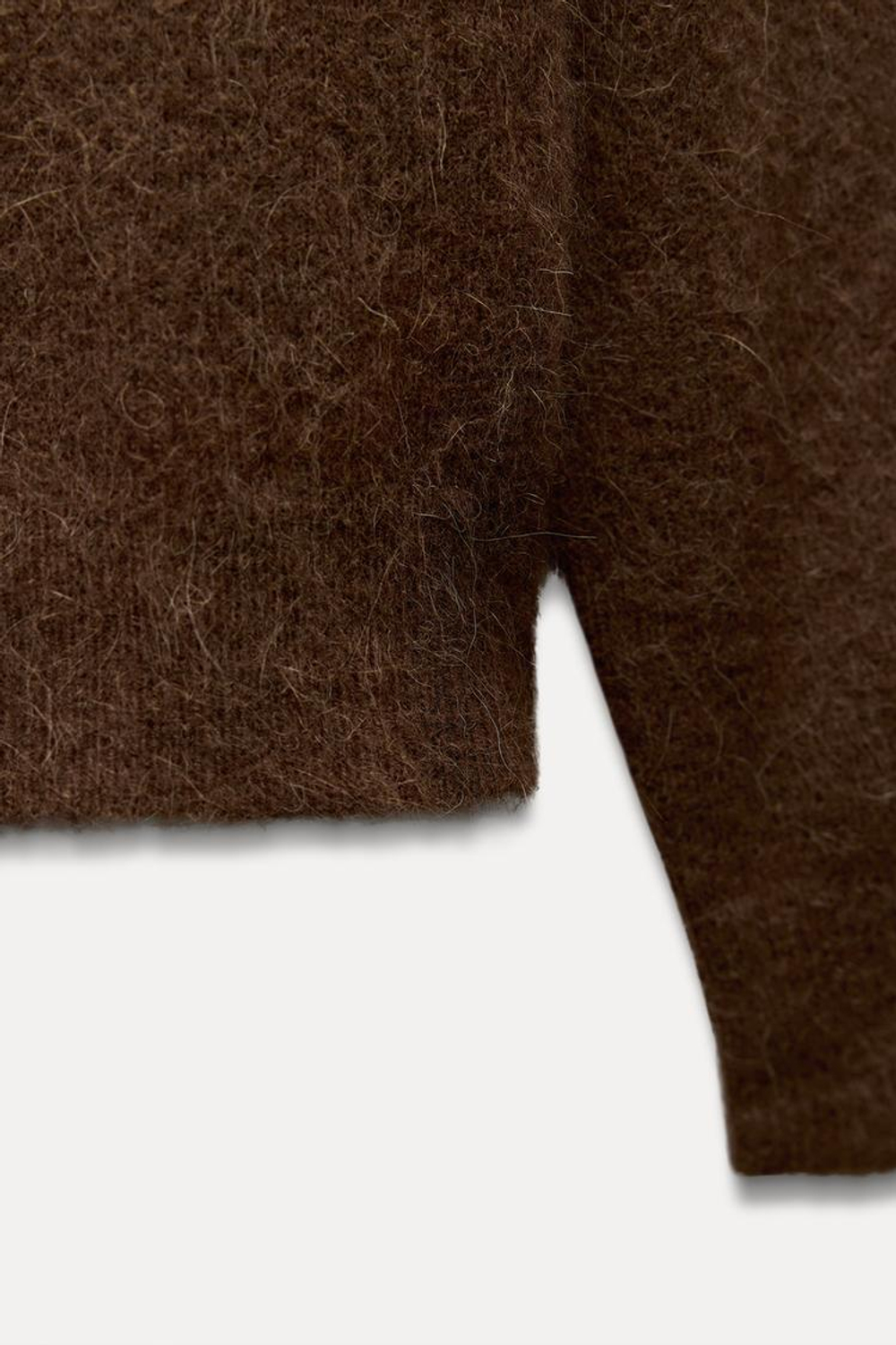 ZARA ОДНОТОННЫЙ СВИТЕР ИЗ ШЕРСТИ И АЛЬПАКИ, КОРИЧНЕВЫЙ