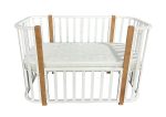 Кровать детская "Эля" 5 в 1 поперечный маятник/колеса (белый/вставки бук)