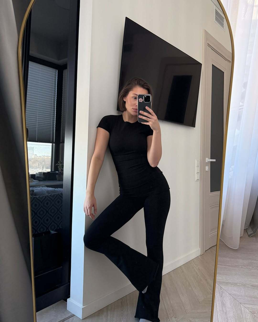 black flared trousers