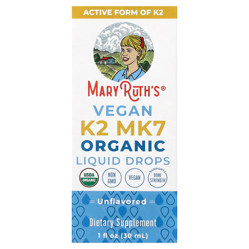 MaryRuth's, органический веганский K2 MK7, капли, без ароматизаторов, 30 мл (1 жидк. унция)