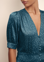 Платье с обтяжными пуговицами, изумрудный