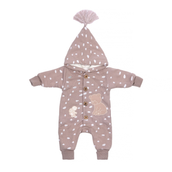 Вязаный комбинезон с капюшоном коричневый на пуговицах