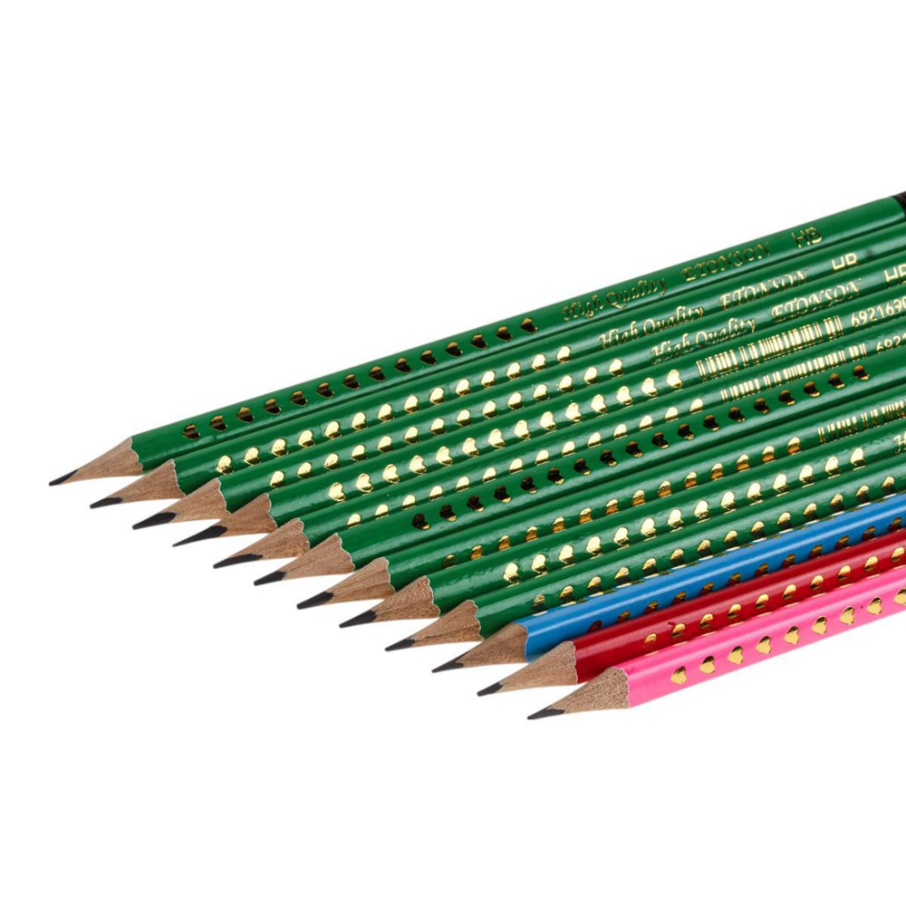 Карандаш ч/г "Heart" с золотым тиснен, дерев, трехгранн, с ластиком, 6 цв.микс