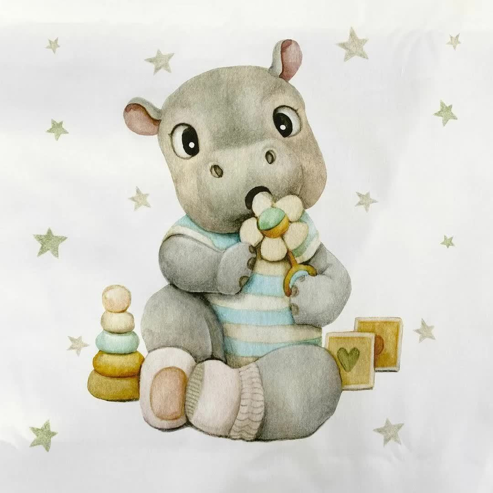 Комплект в кроватку 18 предметов "Бегемотик" зеленый, сатин