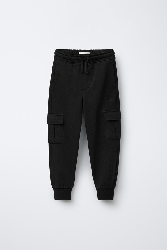 ZARA БРЮКИ КАРГО С ВЫШИВКОЙ, ЧЕРНЫЙ