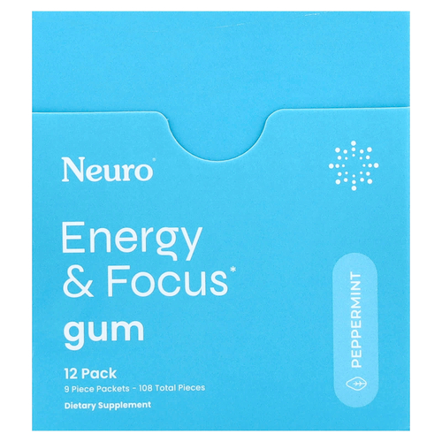 NeuroGum, жевательная резинка для энергии и концентрации, со вкусом перечной мяты, 12 упаковок по 9 шт.