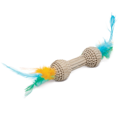 Игрушка для кошек из гофрокартона "гантель с перьями", 100/200мм, серия natural, triol