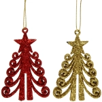 Подвески в блестках «Елочка кудрявая» 7 см (набор 2шт), красный/золото