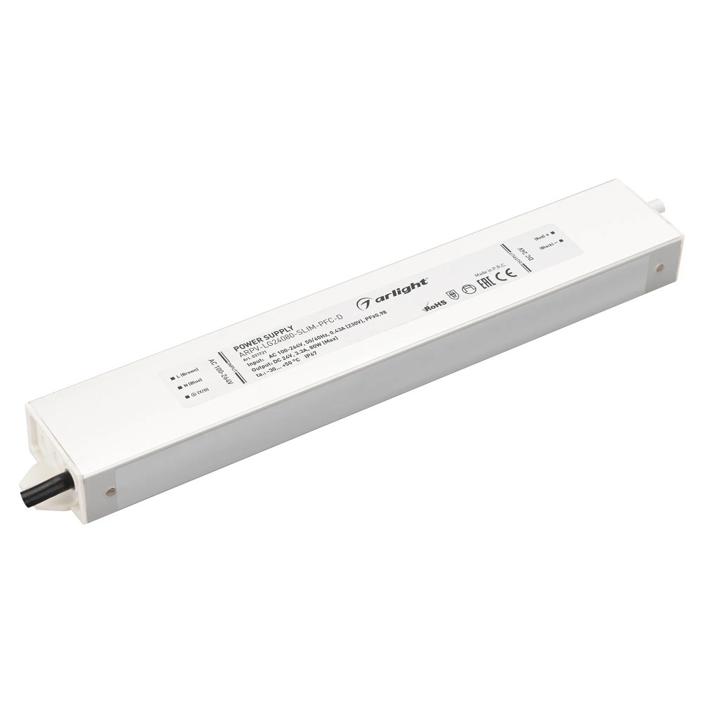 Блок питания ARPV-LG24080-SLIM-PFC-D (24V, 3.3A, 80W) (Arlight, IP67 Металл, 5 лет) 031721