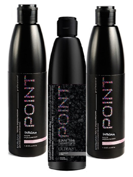 POINT. Набор Шампунь Глубокой очистки ULTRA81, 300 мл + шампунь После окрашивания, 300 мл + бальзам После окрашивания, 300 мл
