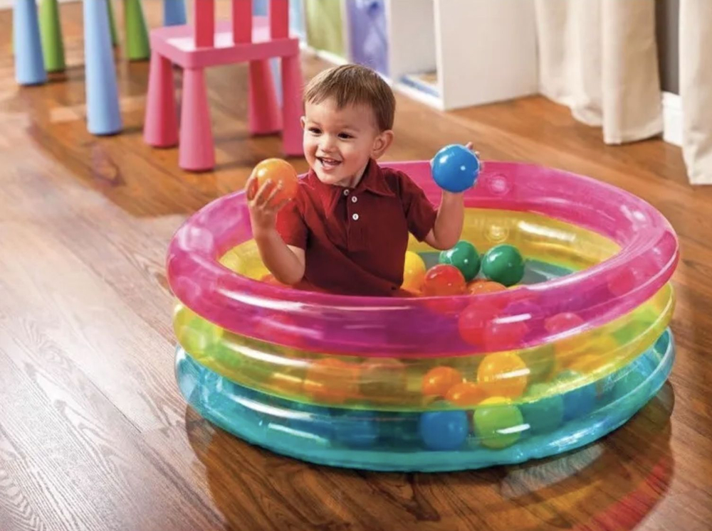 Надувной детский сухой бассейн с шариками Intex 48674 Ring Baby Ball Pit 86х25 см 50 шариков от 1 года
