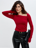 Брусничный лонгслив Джейн с асимметричным вырезом