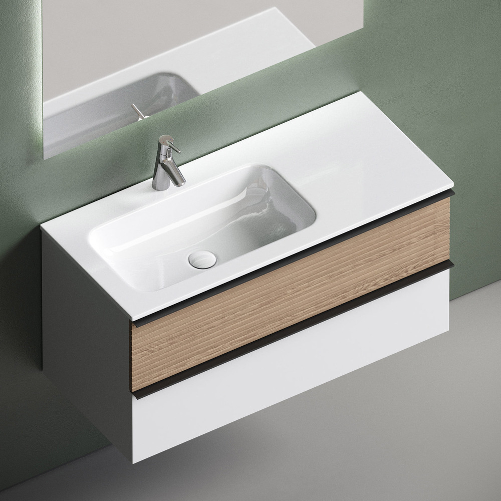 Тумба подвесная под раковину левая Sancos Delta, Дуб светлый/белый 995х445х500