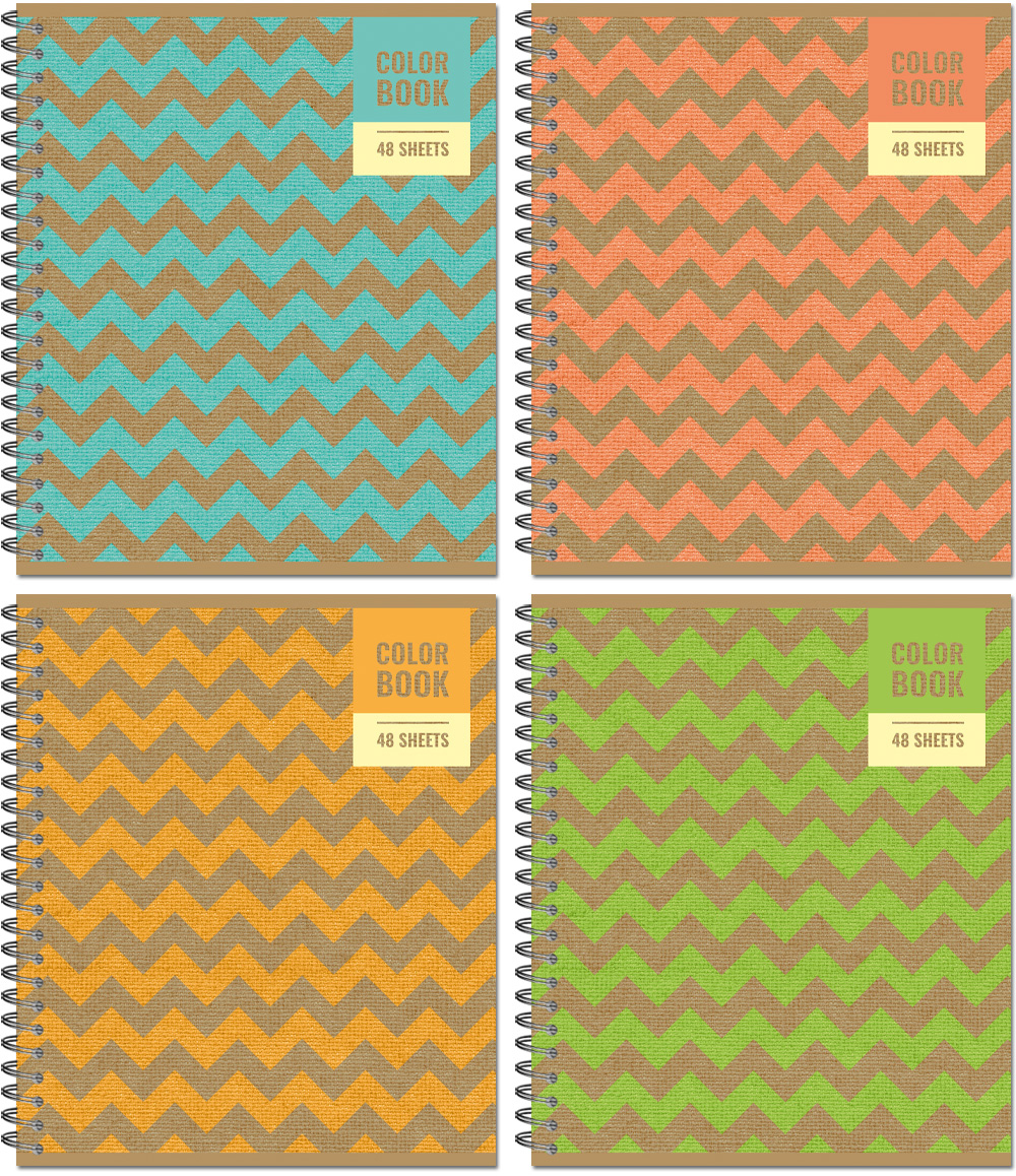 Тетрадь общая 48л, ЗИГЗАГИ, обложка-мелов.картон+софттач-лак, металлический гребень, клетка