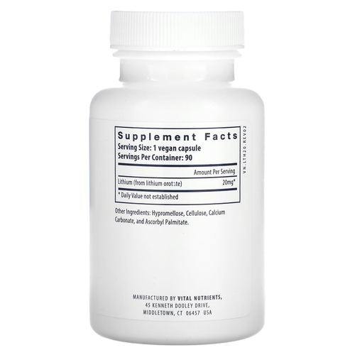 Vital Nutrients, Литий, 20 мг, 90 веганских капсул