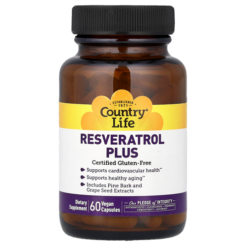 Country Life, Resveratrol Plus, ресвератрол, 60 веганских капсул