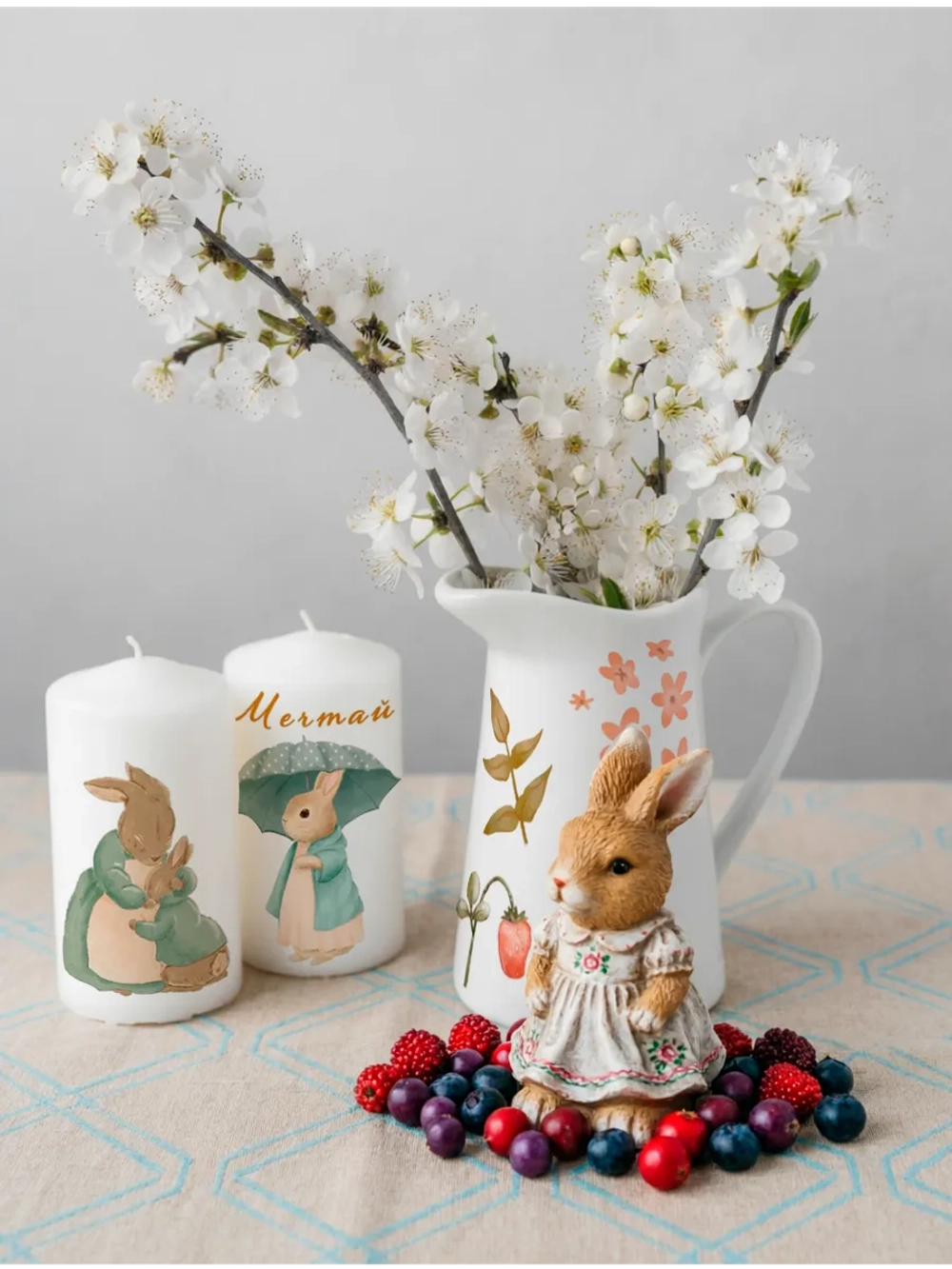 Трансфер переводной - декаль для свечей и гипса кролики 003